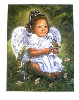Ready to Frame Home Interiors Black Child Angel Print
