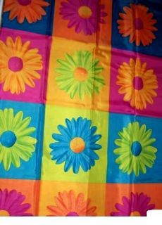 Crazy Daisy Blue Green Flower Fabric Shower Curtain NW
