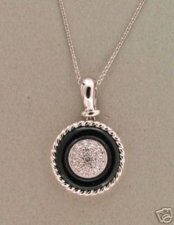   Black Onyx Circle and Pave Diamond Necklace Rope Border Pendant