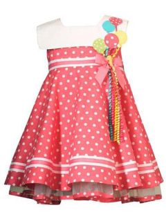   Girls Coral Pink Polka Dot Balloon 1st 2nd Birthday Dress 24M