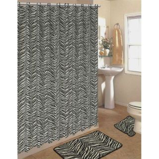 15 PC Bath Rug Set Black Zebra Animal Print Bathroom Shower Curtain 