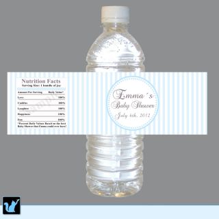   Blue Stripes Water Bottle Labels Wrappers Birthday Baby Shower
