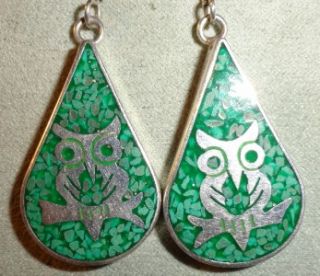   Sterling Silver .925 Taxco Mexico TE 48 Inlay Dangle Earrings Jewelry