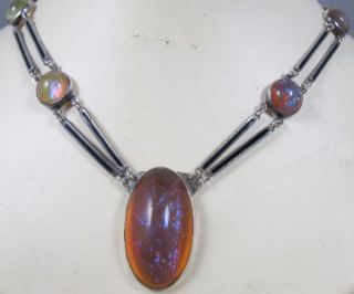 Vtg Art Deco Sterling Enamel Dragons Breath Jelly Opal Necklace Choker 