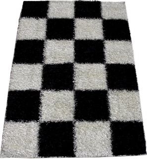 Shag Shaggy Checker Black White 8x11 Area Rug Elegant