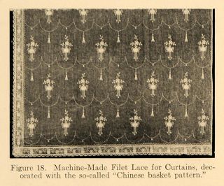 1919 Print Lace Filet Machined Curtains Chinese Basket Original 