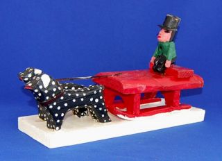 Emile Bluteau Folk Art Primitive Carving Listed Quebec Dog Sleigh Ride 