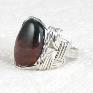 Bloodstone Heliotrope Cabochon Ring Sterling Silver
