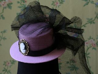 pink cameo mini top hat black mesh net fascinator p31 001