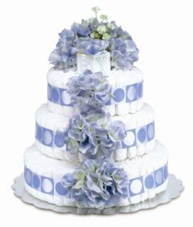 Bloomers Baby Diaper Cake Classic Blue Hydrangea 3 Tier