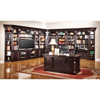   Black Corner Library Entertainment Wall with Executive Desk