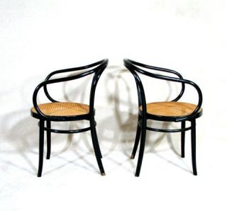Vintage Polish Bentwood Caned Chairs Black Wood and Cane