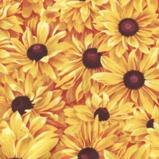 MEDIUM BLACK EYED SUSAN FLOWERS   Cotton Fabric BTY for Quilting 