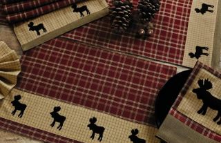  Backwoods Moose Applique Plaid Cotton Country Cabin Tabletop Placemats