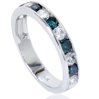 00CT Channel Set Blue & White Diamond Wedding Anniversary Ring 14K 