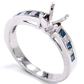 2ct Blue Diamond Princess Cut Engagement Ring Semi Mount Setting 14k 