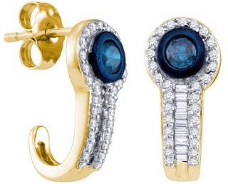 these are 10k yellow gold blue diamond earrings beautiful blue