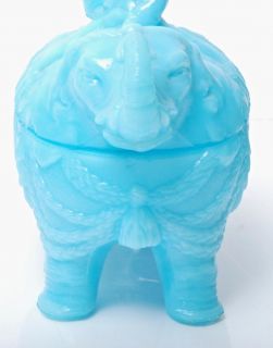   Vallerysthal  Elephant Rider Butter Dish Blue Milk Glass