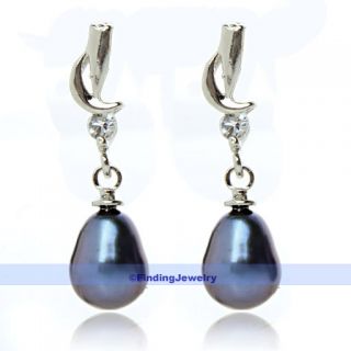   Freshwater Black Pearl Crystal Drop Earrings  LOW PRICE HIGH QUALITY