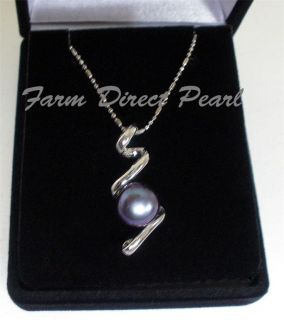 9mm Black Scribble Freshwater Pearl Pendant Necklace 18