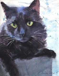  Print Black Cat Art Watercolor Painting Splash