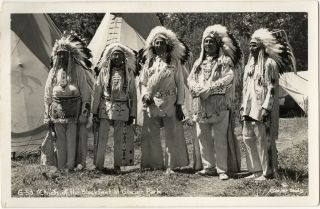 Indian Chiefs of The BLACKFEET at Glacier National Park Photo Vintage 