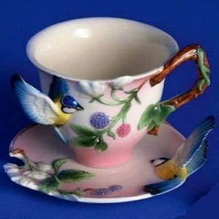 blue jay berries design cup saucer brand new in original box
