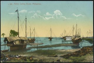   Postcard of Native Sailing Boats Philippines Writing on Back