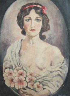 French Antique Oil Painting Portrait Signed J E Blanche