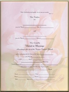 Catholic Marriage Certificate Pink Tulips Blank NF