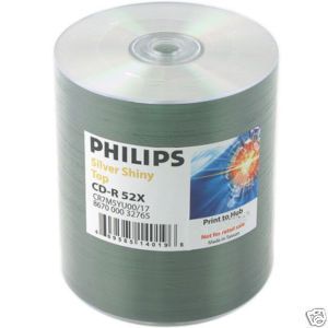 300 Pcs Philips 52x CD R Blank Disc Media Shiny Silver