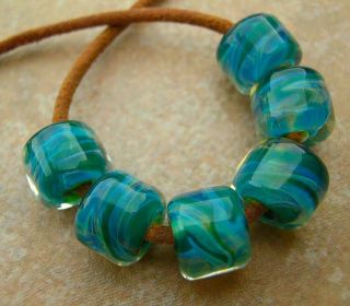   Handmade Lampwork Borosilicate Glass Set Boro Beads ~ Bluewater Song