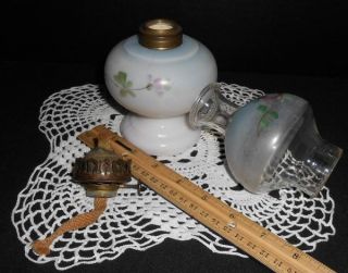 Antique Nellie Bly Miniature Oil Lamp Complete with Chimney Shade and 