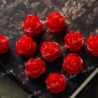 10pcs Blood Red Rose Resin Flower Cabochon Bead RB589 1