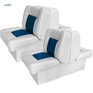 New Set of 2 Back to Back Lounge Boat Sleeper Seats, White/Blue