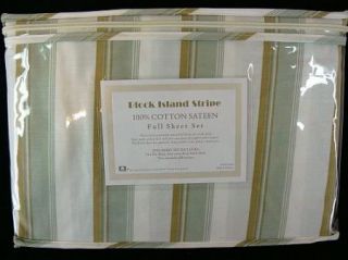 Hillcrest Fine Linens Block Island Stripe Cotton Sateen Full Sheet Set 