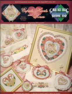Cupids Hearts and Roses Valentine Cross Stitch Pattern Leaflet New 