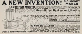 1903 Ad Harrison Blue Flame Wickless Oil Gas Stove Original 