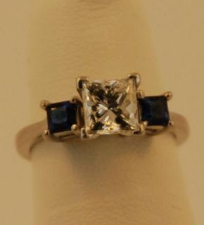 BLUE NILE Princess Cut Diamond Ring (1.25 carats) Blue Sapphires 