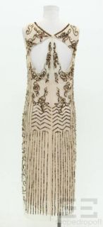 Blumarine Beige Mesh & Bronze Sequin Overlay Dress Size 44 NEW