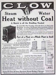 1910 James Clow Sons Radiator Boiler Heating Unit Ad