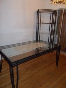   Glass and Black Wrought Iron Dining Table Matching Bookcase