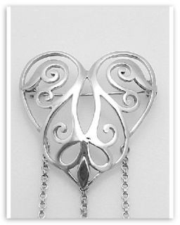  sterling silver openwork heart chatelaine pin or 