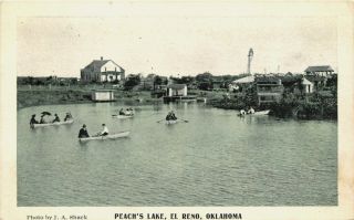 El Reno Oklahoma OK 1908 Boating Peachs Lake Vintage Postcard