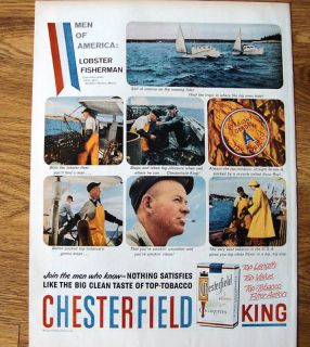 1959 Chesterfield Ad Lobster Fisherman Boothbay Harbor