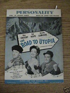 The Road to Utopia Sheet Music Bob Hope Bing Crosby