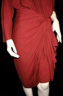   2445 Lanvin Draped Jersey Wool Blend Dress Bordeaux Red Sz 8 10