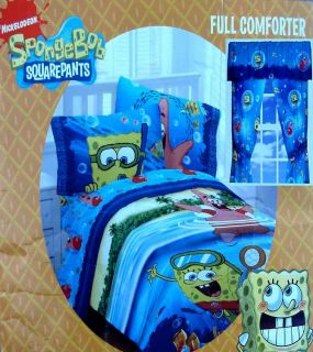 Spongebob Sea Adventure Blue Full Comforter Sheets Valance Drapes 7pc 