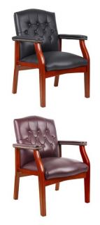 Boss Office Traditional Black Leather Guest Chair W Cherry Finish B969 