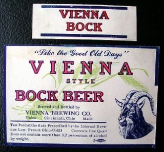 vintage vienna style bock beer label cincinnati ohio